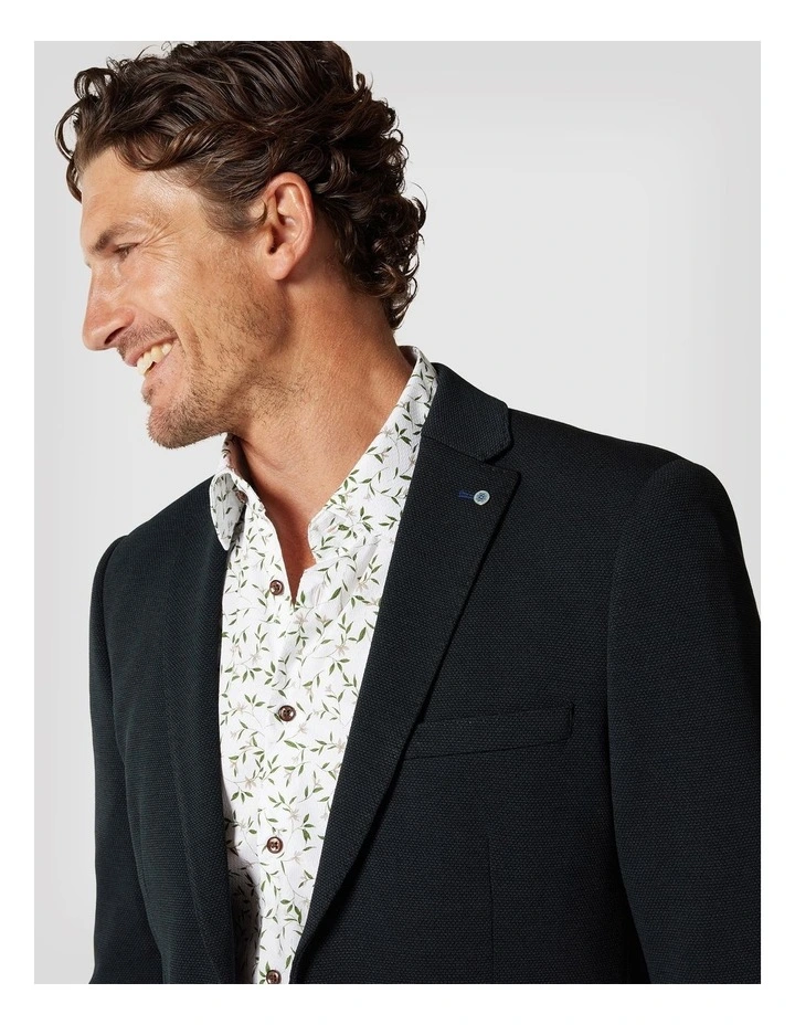 Slim Stretch Knitted Tailored Blazer in Dark Green image 2