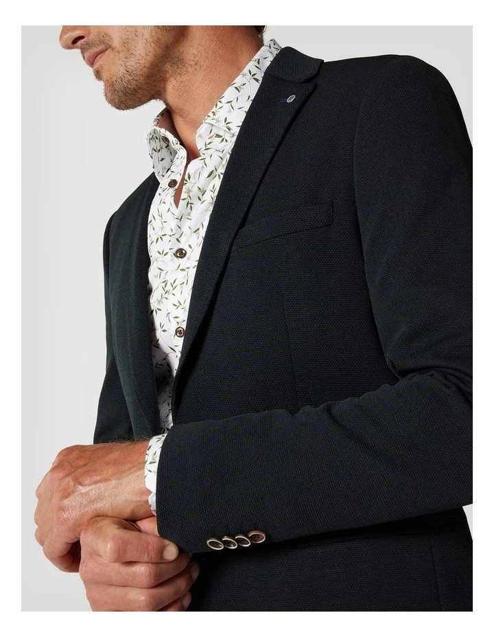 Slim Stretch Knitted Tailored Blazer in Dark Green image 3