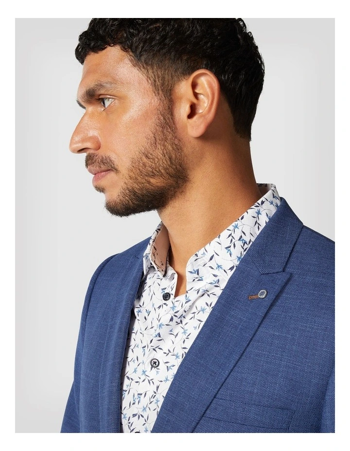 Slim Stretch Textured Tailored Blazer in Blue image 3