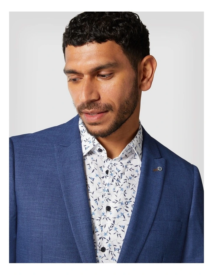 Slim Stretch Textured Tailored Blazer in Blue image 6