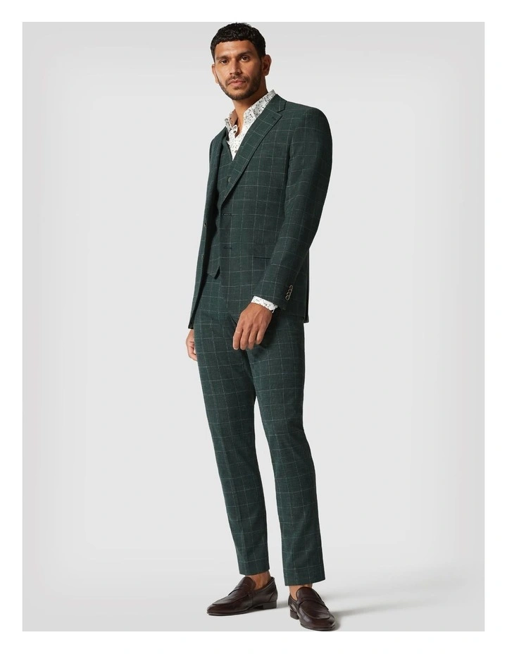 Slim Stretch Windowpane Check Tailored Pant in Forest Windowpane image 2