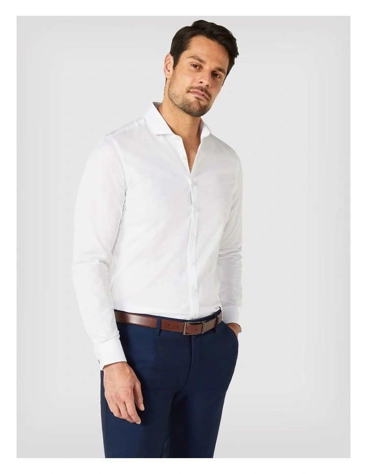 Ultra Slim Long Sleeve Twill Shirt in White image 1