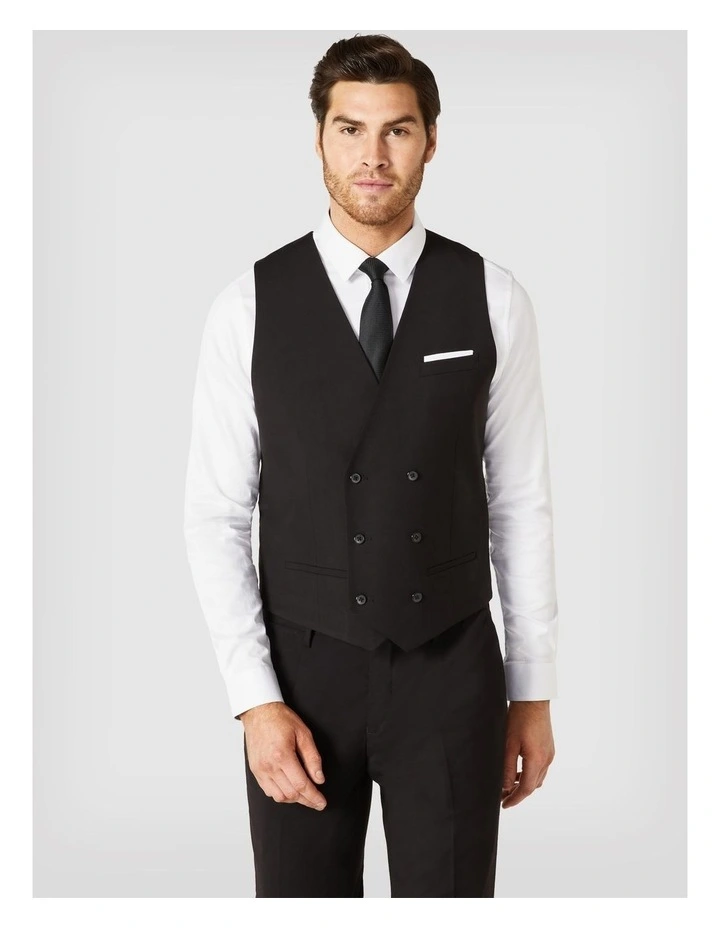 Double Breasted Tailored Vest in Black image 1