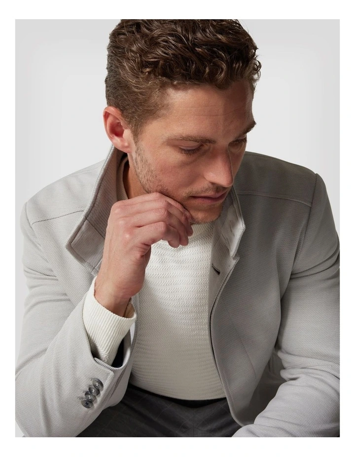 Knitted Funnel Neck Commuter Coat in Bone image 6
