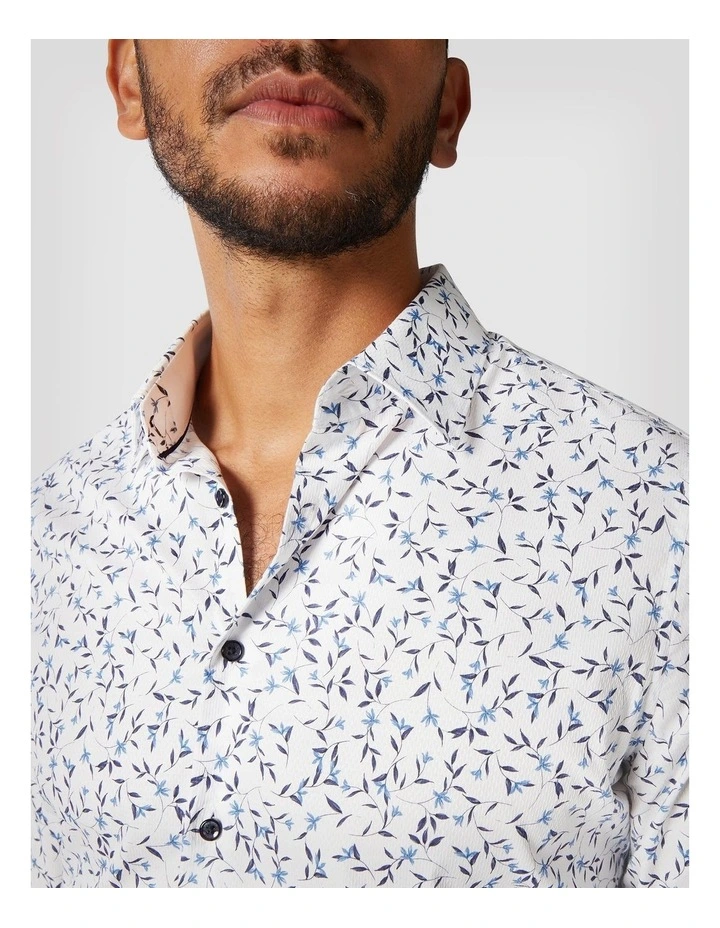 Slim Long Sleeve Floral Shirt in White/blue image 5