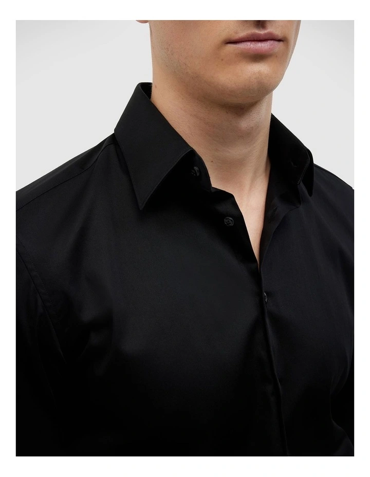 Regular Sateen Long Sleeve Shirt in Black image 4