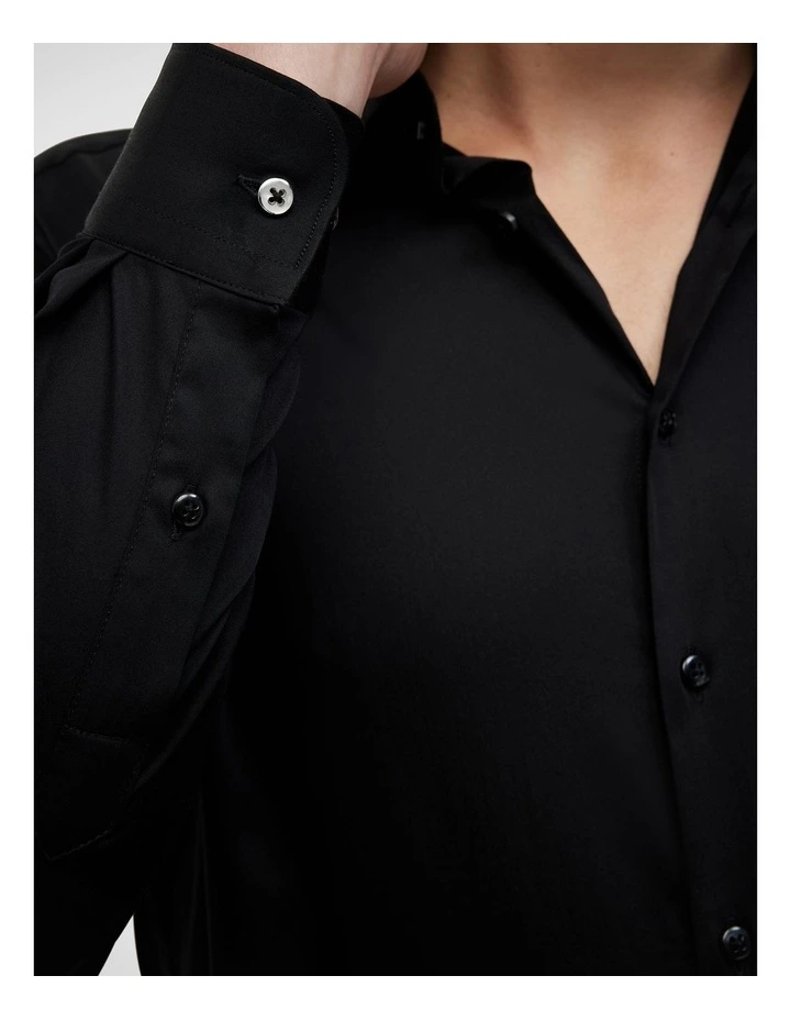 Regular Sateen Long Sleeve Shirt in Black image 5