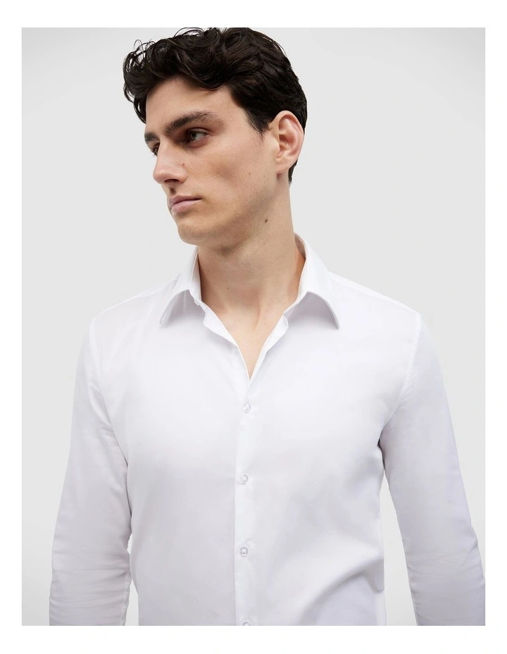 Regular Sateen Long Sleeve Shirt in White image 4