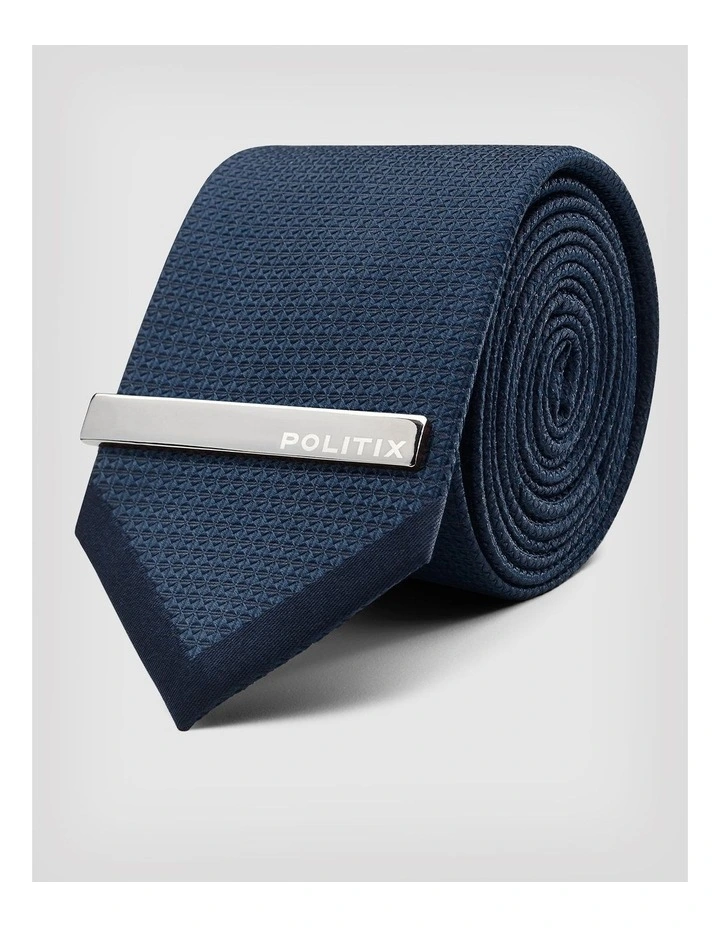 Silk Texture Panel Tie   Tie Pin in Navy image 1