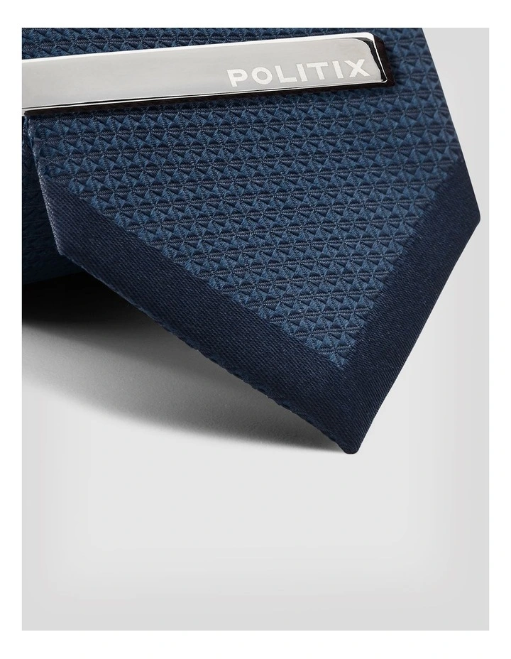 Silk Texture Panel Tie   Tie Pin in Navy image 2