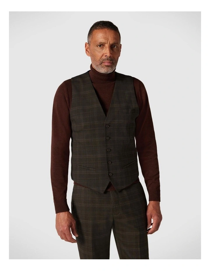 Wool Tailored Vest in Khaki Check image 1