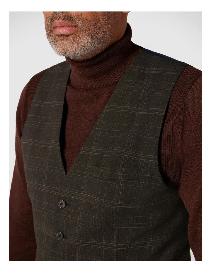 Wool Tailored Vest in Khaki Check image 3