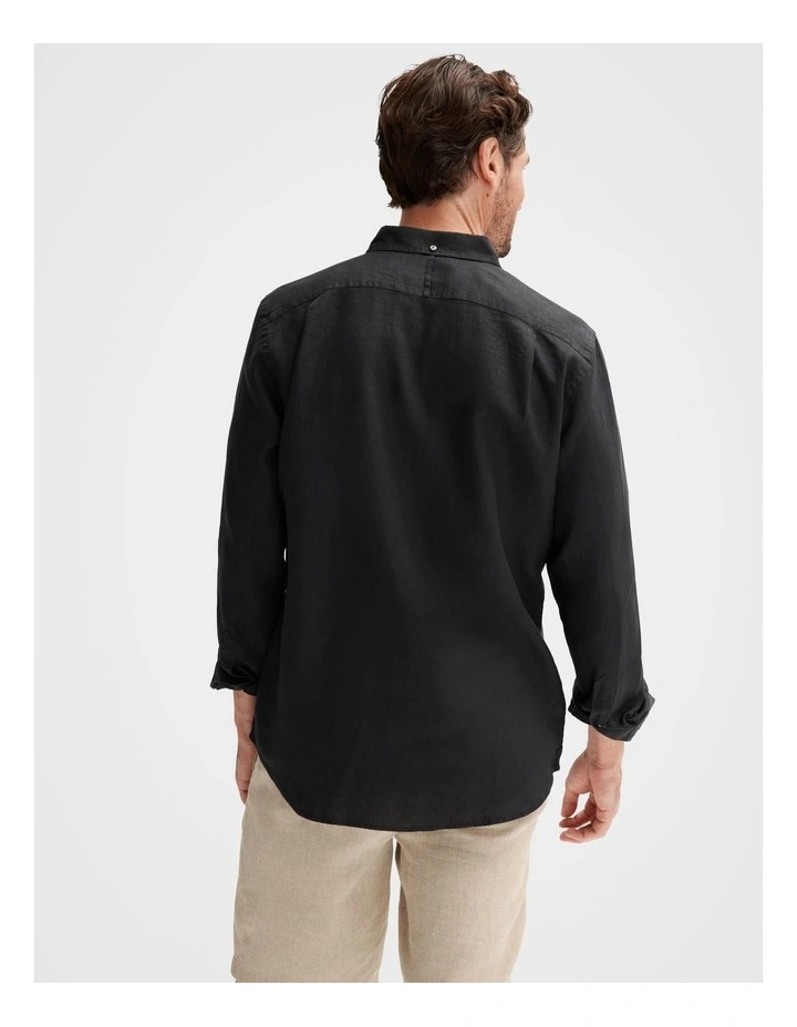 Regular Fit Piece Dyed Linen Shirt in Black image 3