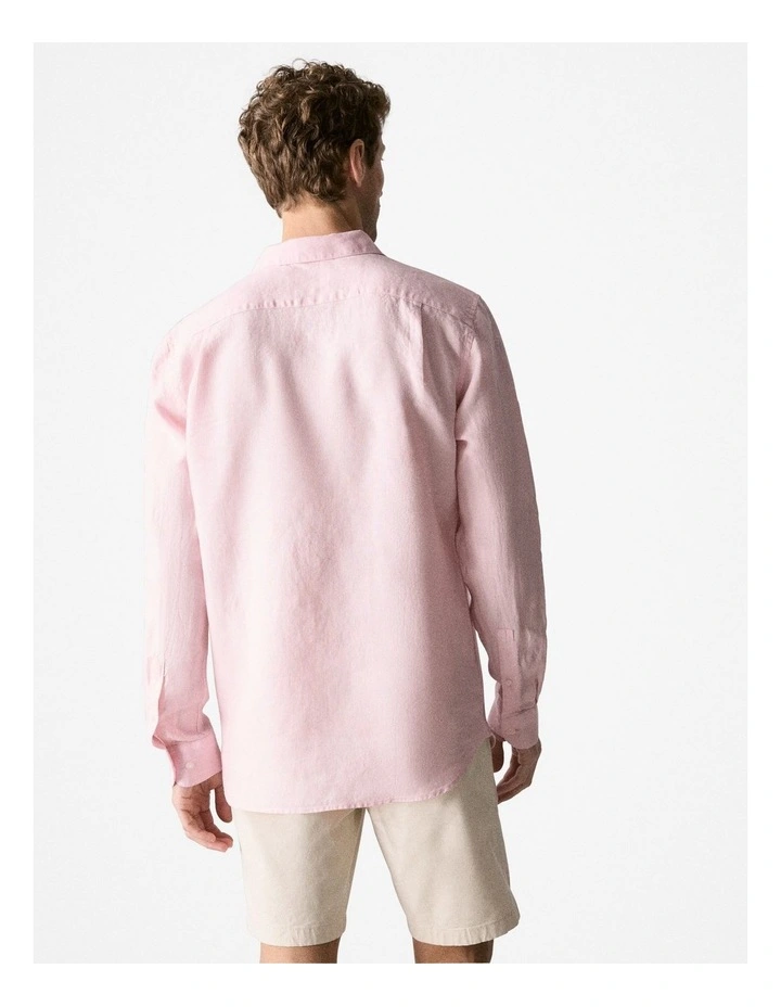 Tailored Fit Delave Linen Long Sleeve Shirt in Light Pink image 4