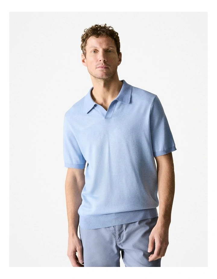 Silk Cotton Birdseye Polo Shirt in Slate Blue image 1