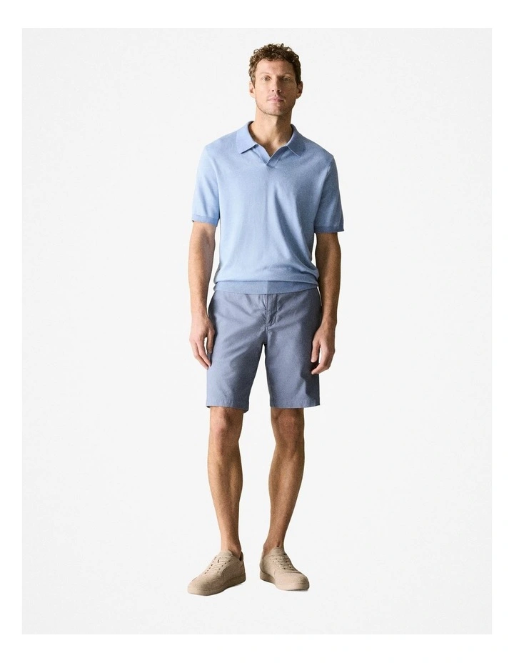 Silk Cotton Birdseye Polo Shirt in Slate Blue image 2