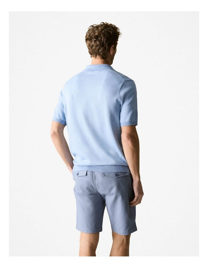 Silk Cotton Birdseye Polo Shirt in Slate Blue image 3