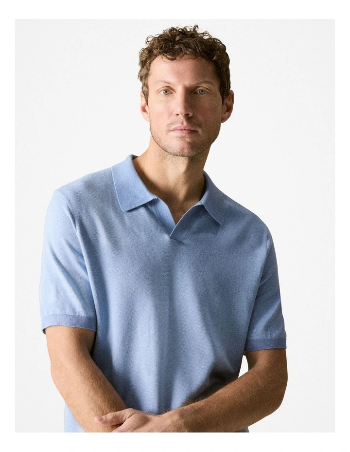 Silk Cotton Birdseye Polo Shirt in Slate Blue image 4