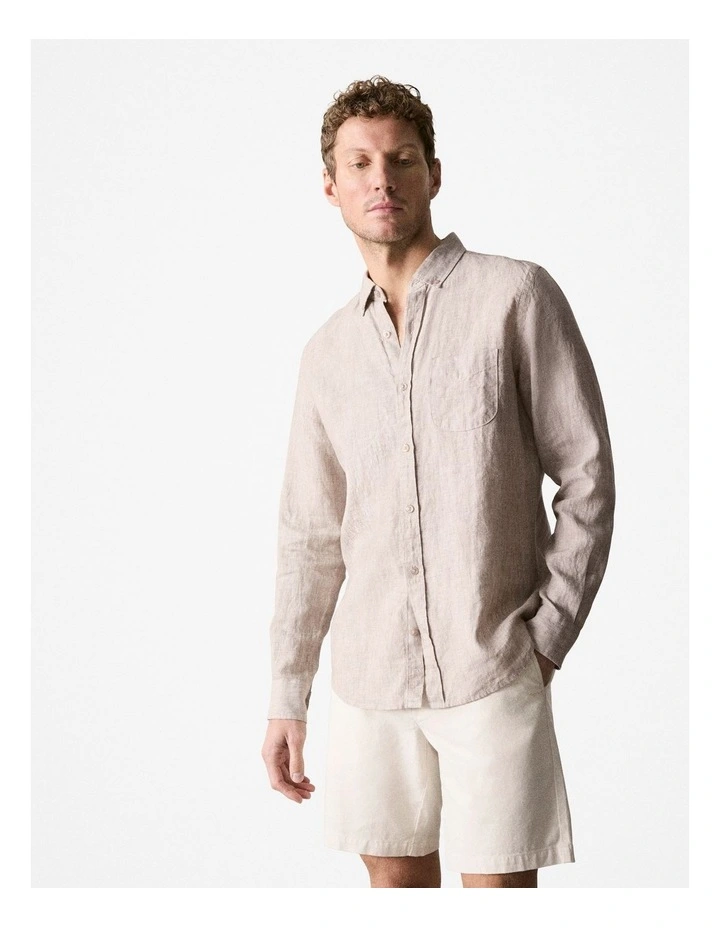 Regular Fit Delave Linen Long Sleeve Shirt in Sahara image 1