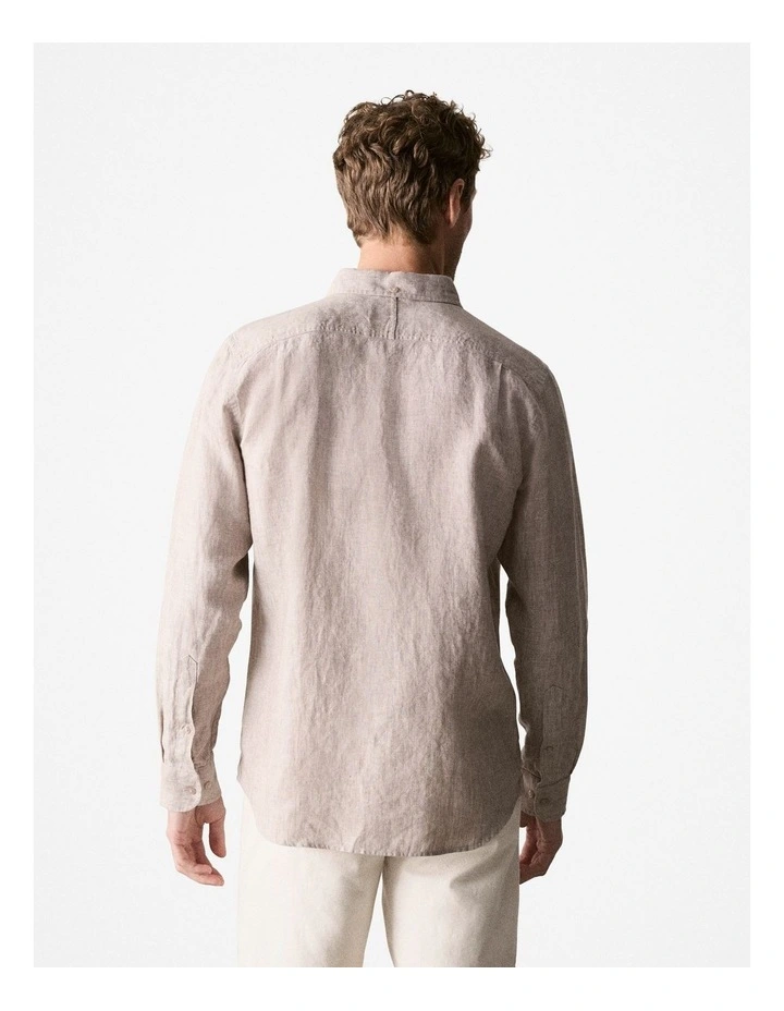Regular Fit Delave Linen Long Sleeve Shirt in Sahara image 3