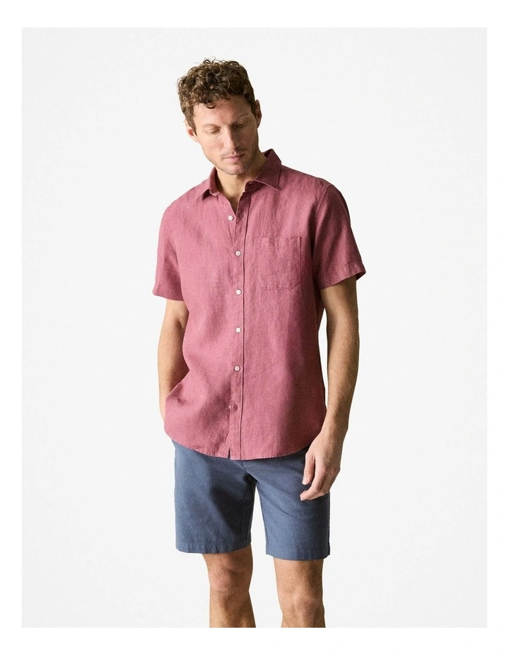 Regular Fit Delave Linen Short Sleeve Shirt in Light Mulberry image 1