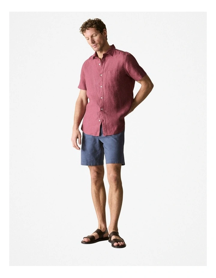 Regular Fit Delave Linen Short Sleeve Shirt in Light Mulberry image 2