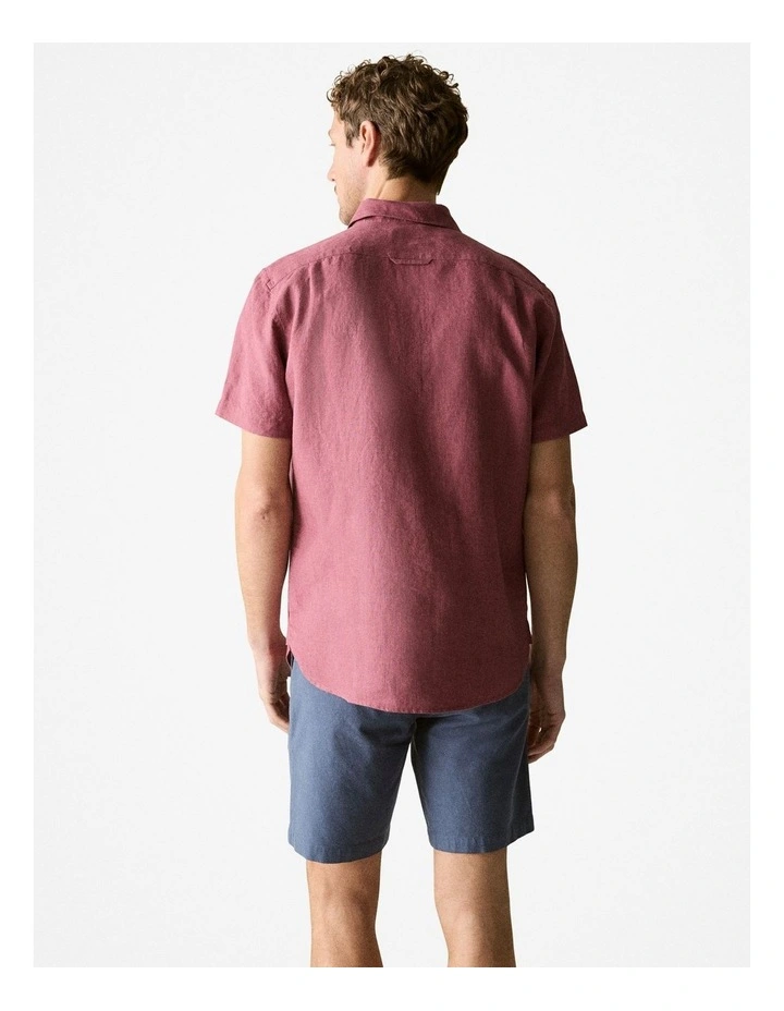 Regular Fit Delave Linen Short Sleeve Shirt in Light Mulberry image 3