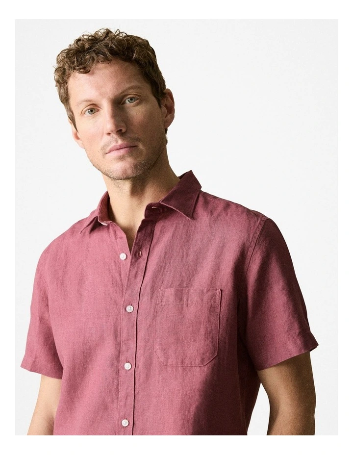 Regular Fit Delave Linen Short Sleeve Shirt in Light Mulberry image 4