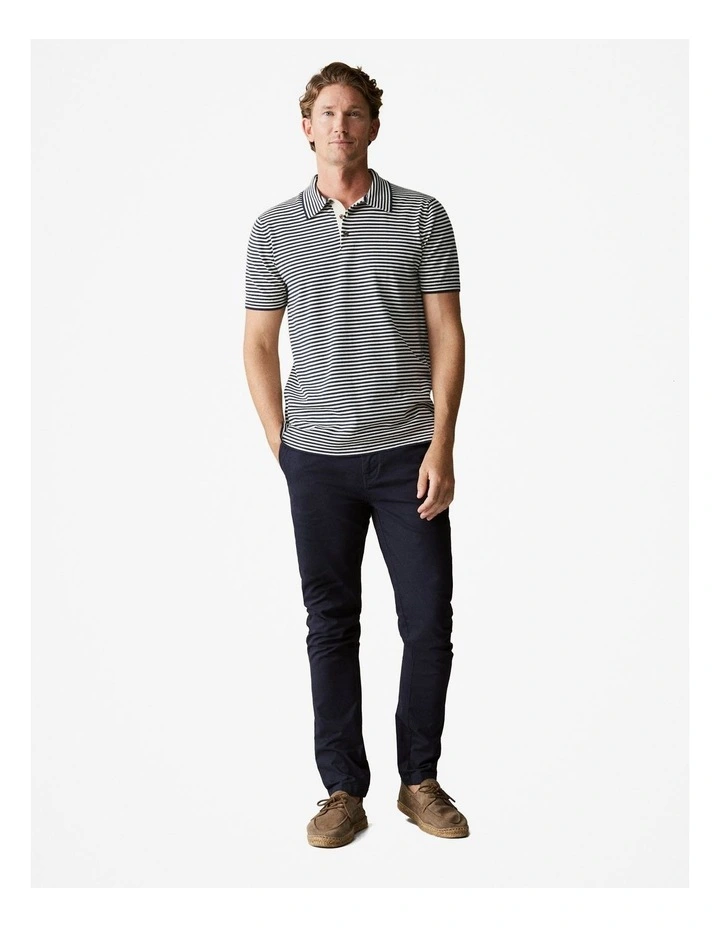 Cotton Barre Stripe Knit Polo Shirt in Navy image 2