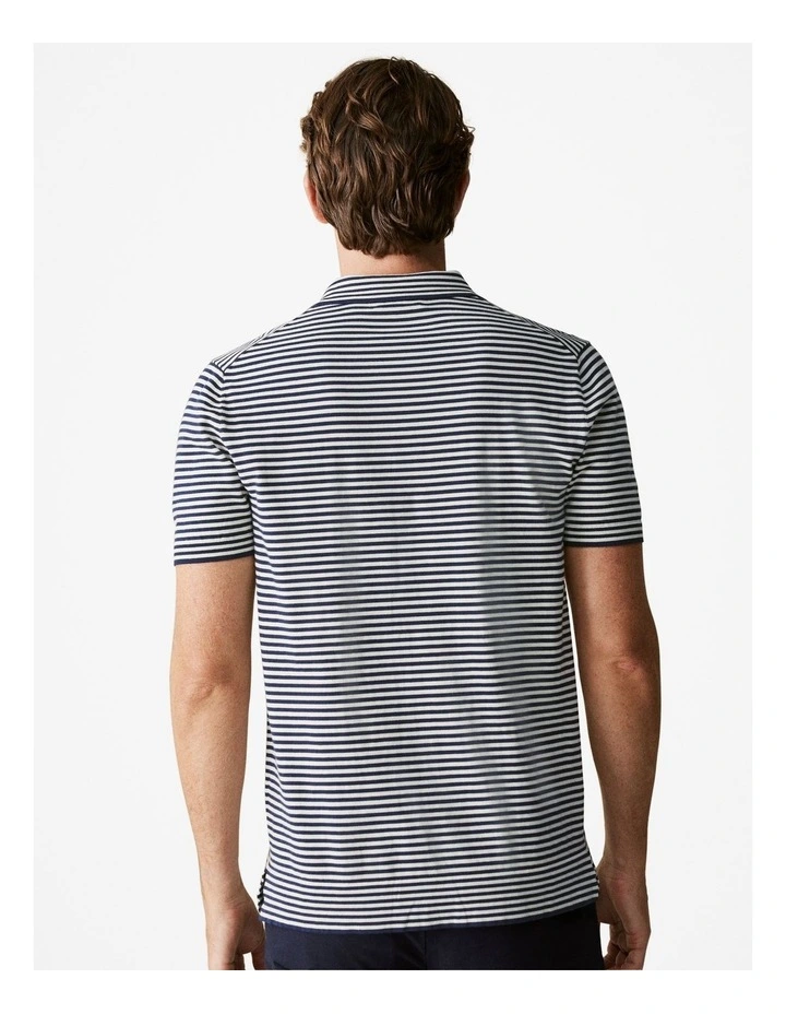 Cotton Barre Stripe Knit Polo Shirt in Navy image 4