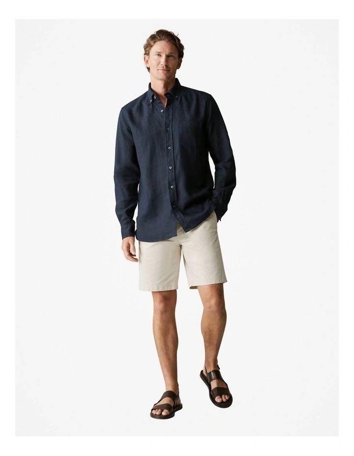 Regular Fit Linen Long Sleeve Shirt in Navy image 2