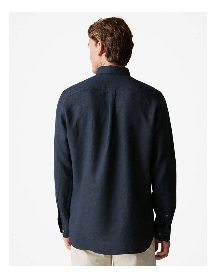 Regular Fit Linen Long Sleeve Shirt in Navy image 4