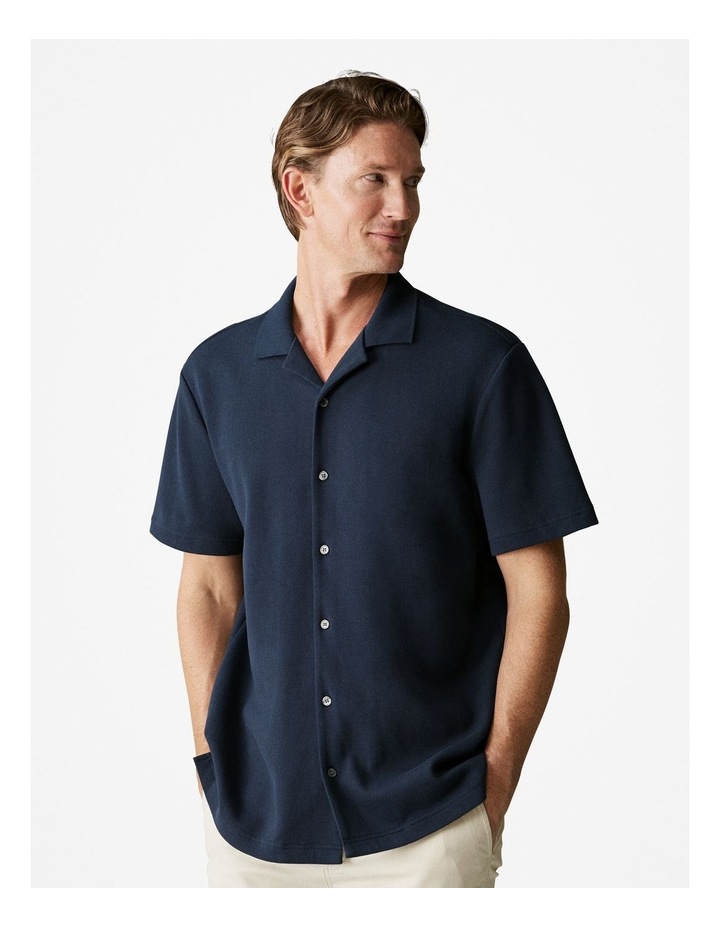 Regular Fit Cotton Blend Pique Shirt in Navy