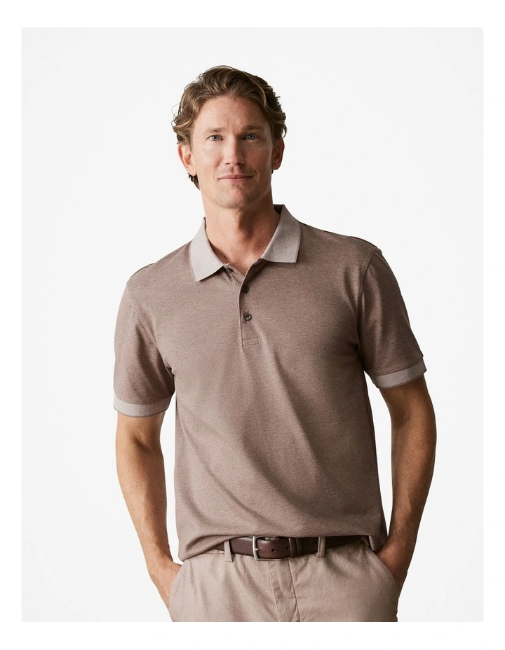 Mercerised Cotton Marle Polo Shirt in Cocoa image 1