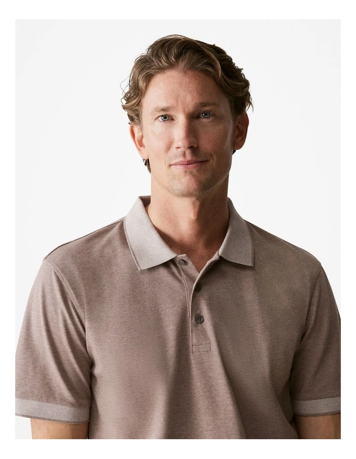 Mercerised Cotton Marle Polo Shirt in Cocoa image 3