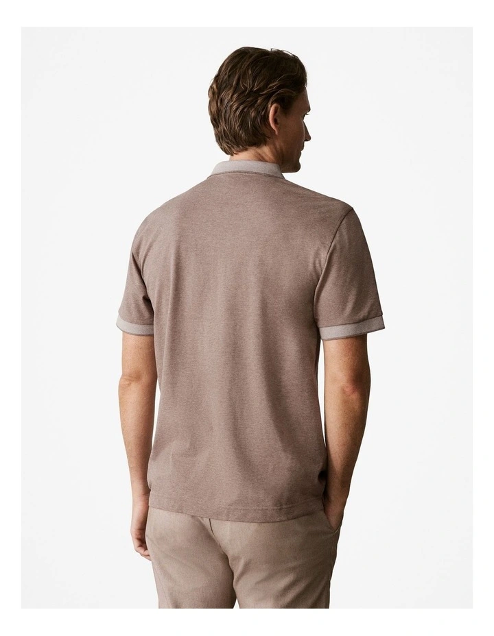 Mercerised Cotton Marle Polo Shirt in Cocoa image 4
