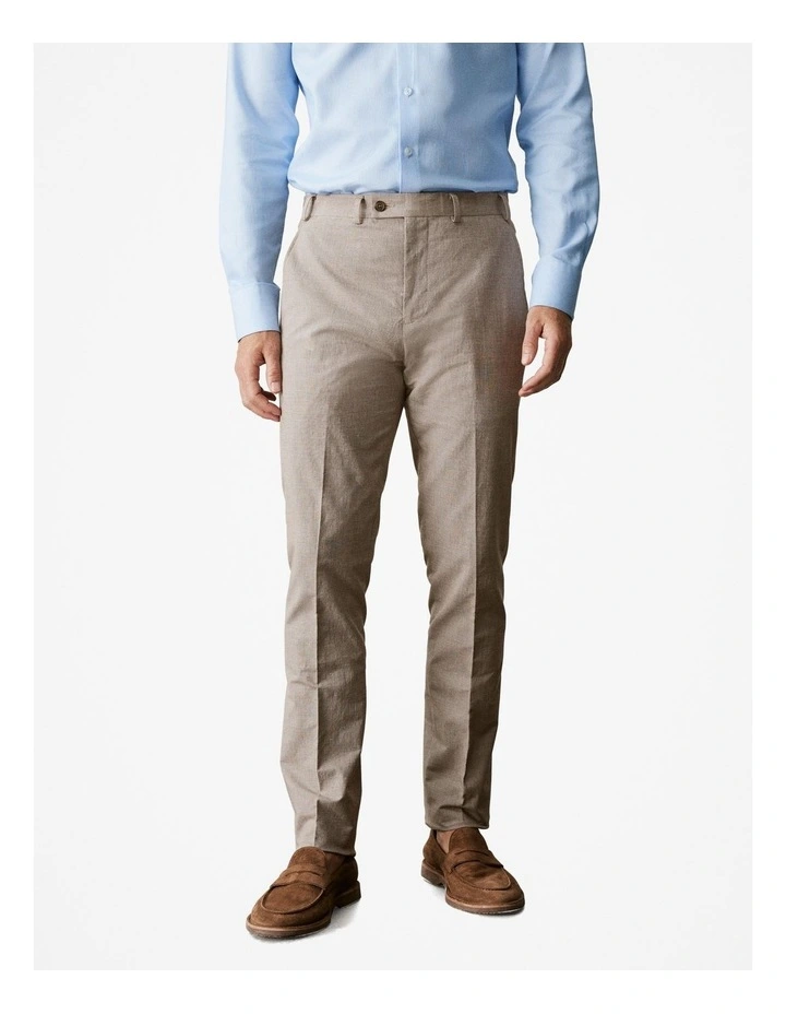 Italian Cotton Linen Check Slim Pant in Latte image 1