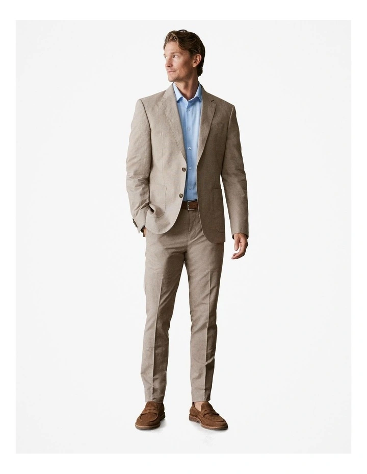 Italian Cotton Linen Check Slim Pant in Latte image 2