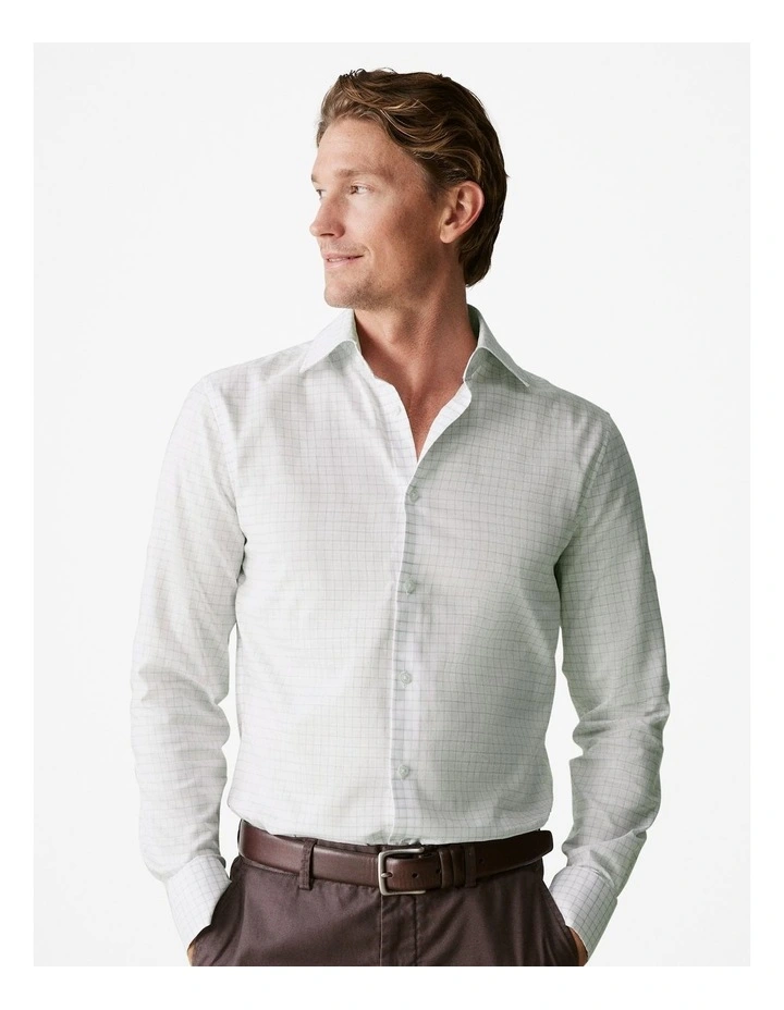 Tonal Grid Check Career Shirt in Light Green image 1