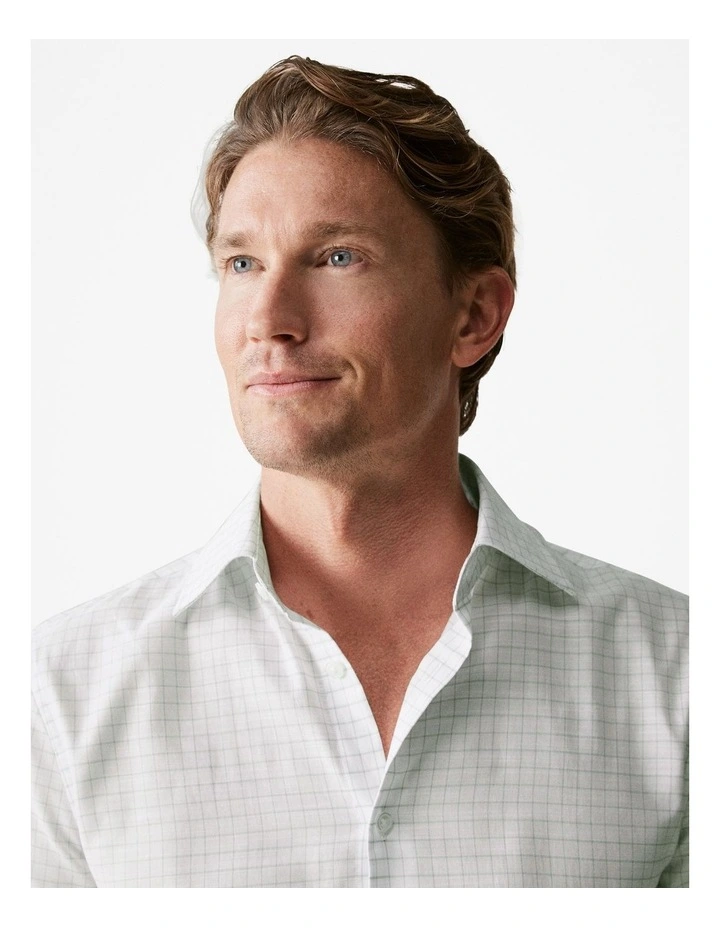 Tonal Grid Check Career Shirt in Light Green image 3