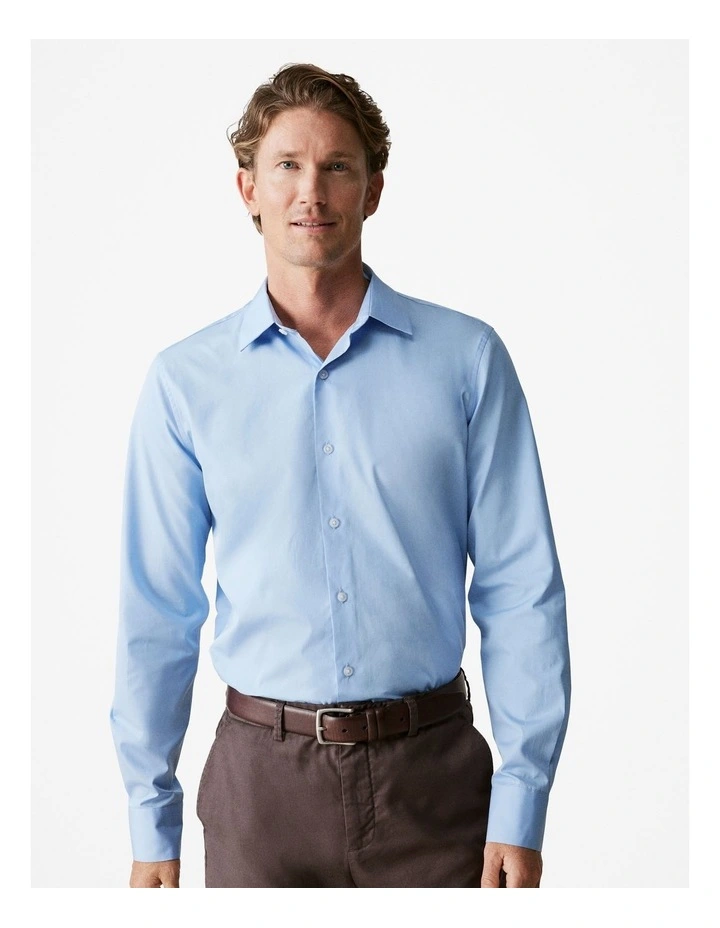 Tailored Fit Italian Cotton Poplin Shirt in Pale Blue image 1