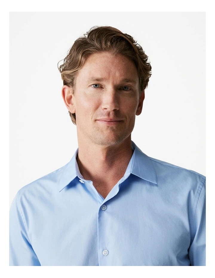 Tailored Fit Italian Cotton Poplin Shirt in Pale Blue image 3