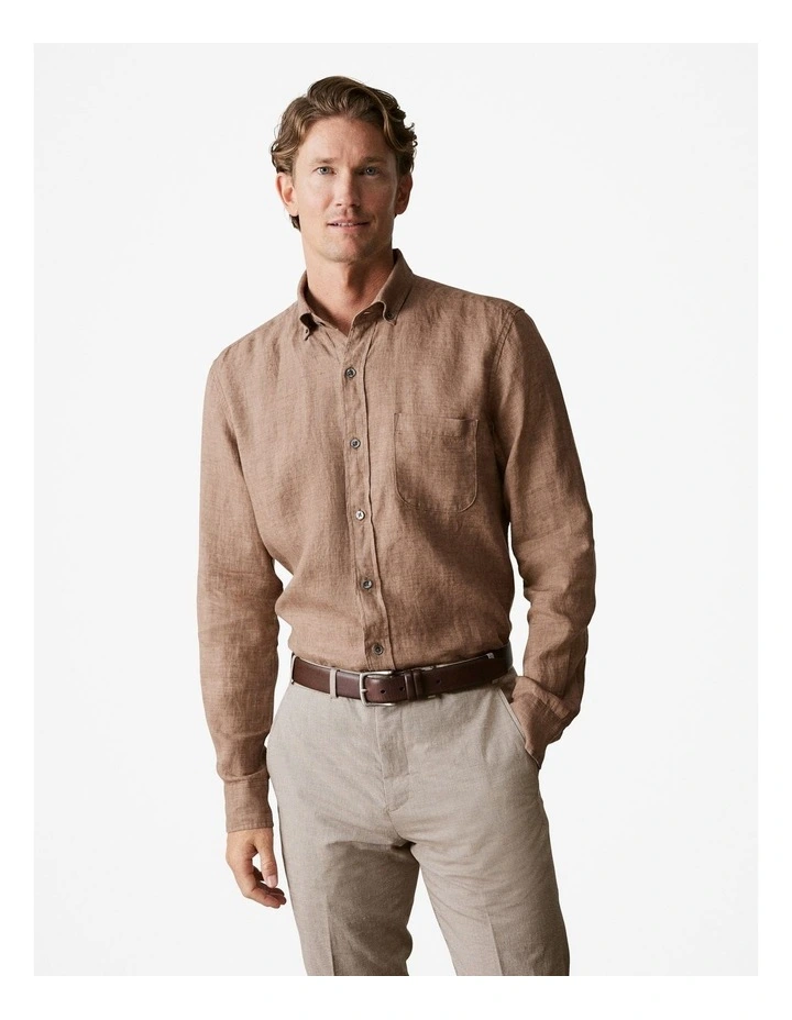 Regular Fit Delave Linen Shirt in Cocoa image 1