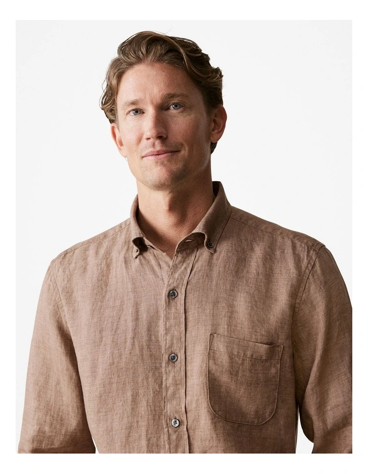 Regular Fit Delave Linen Shirt in Cocoa image 3
