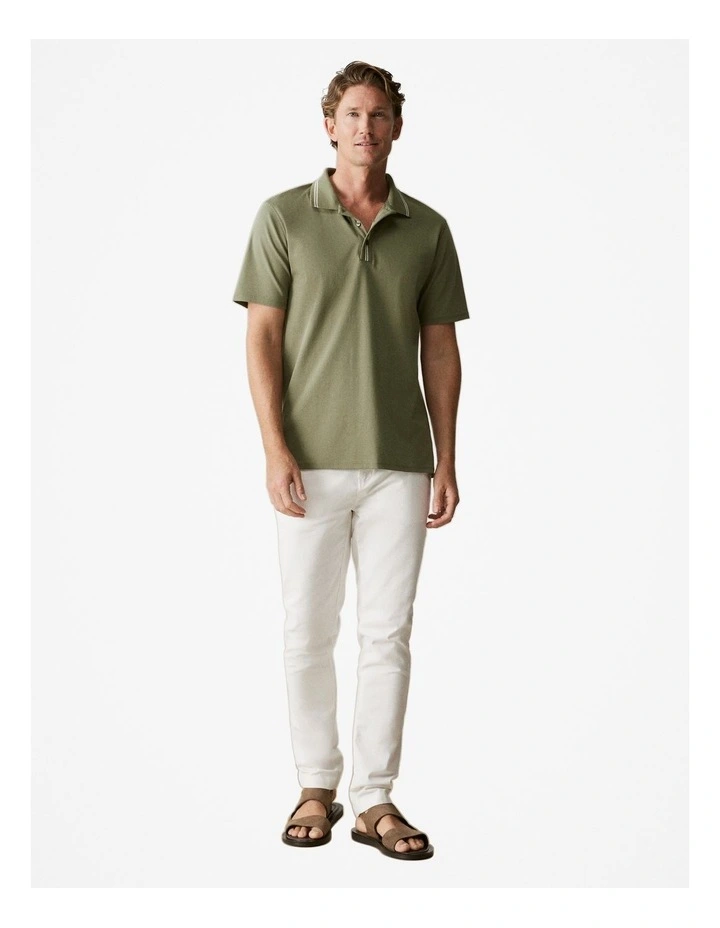 Cotton Interlock Contrast Trim Polo Shirt in Hunter Green image 2