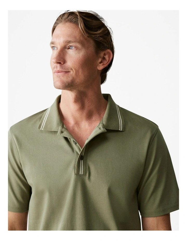 Cotton Interlock Contrast Trim Polo Shirt in Hunter Green image 3