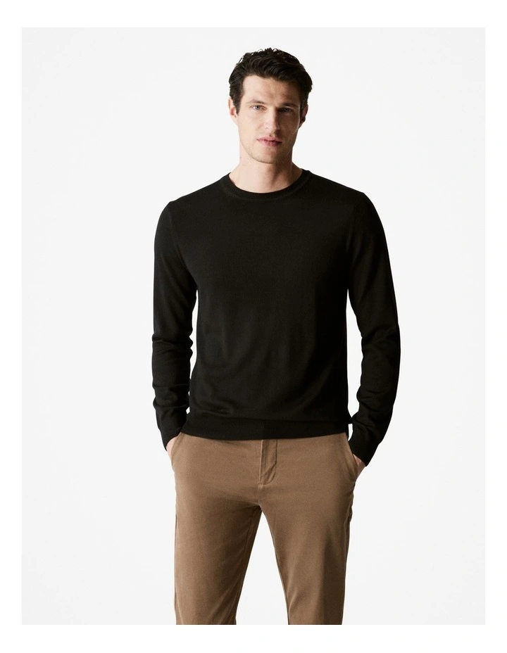 Merino Crew Neck Pullover in Black image 1