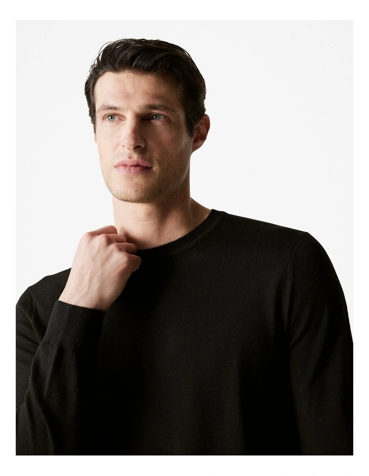 Merino Crew Neck Pullover in Black image 3
