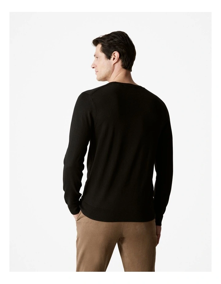 Merino Crew Neck Pullover in Black image 4