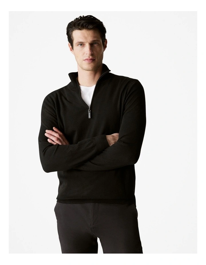 Merino Half Zip Pullover in Black image 1